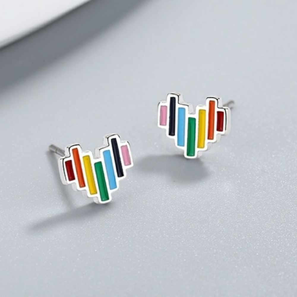 Fabulous 925 silver rainbow heart earrings